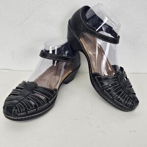 Clarks Collection Black Women's Heeled Sandals Size 9 Mary Jane Fisherman Summer